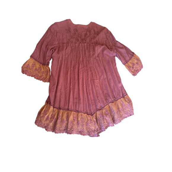 Gretty Zuger Boho-Style Embroidered Cotton Tunic Top Lace Trim  XL Pink Purple - Picture 5 of 5